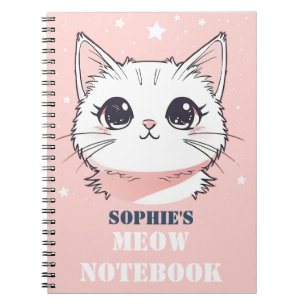 Caderno Espiral Notebook Meow com gato bonito