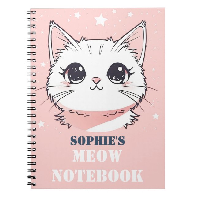 Caderno Espiral Notebook Meow com gato bonito (Frente)