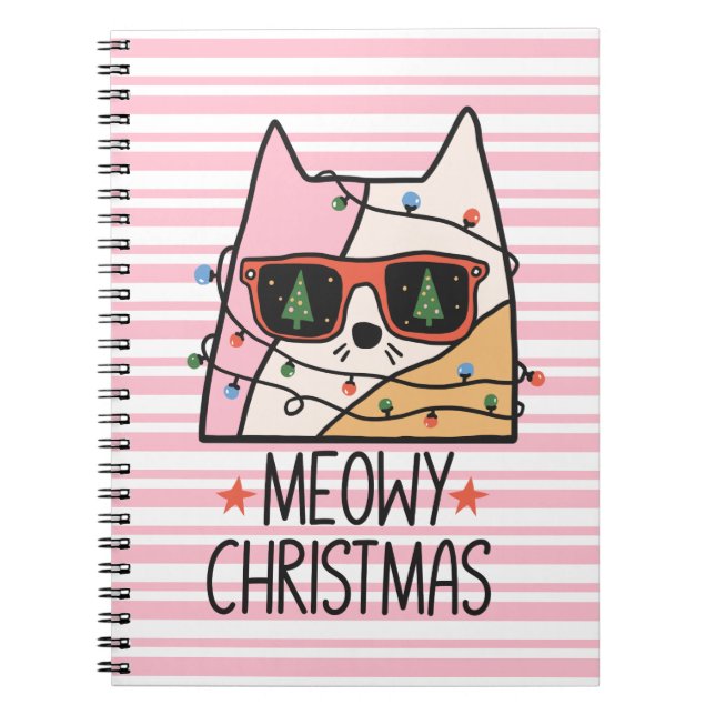Caderno Espiral Notebook Meowy Christmas Lights (Frente)