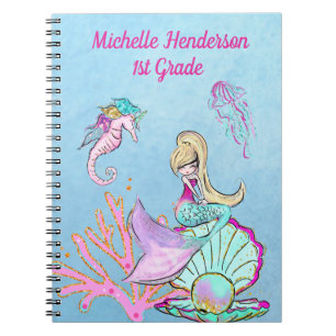 Caderno Espiral Notebook Mermaid Seacavalo e água-vivas