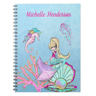 Caderno Espiral Notebook Mermaid Seacavalo e água-vivas