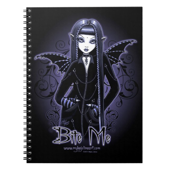 Caderno Espiral Notebook "Mina" Azul gótico me morde vampiro (Frente)