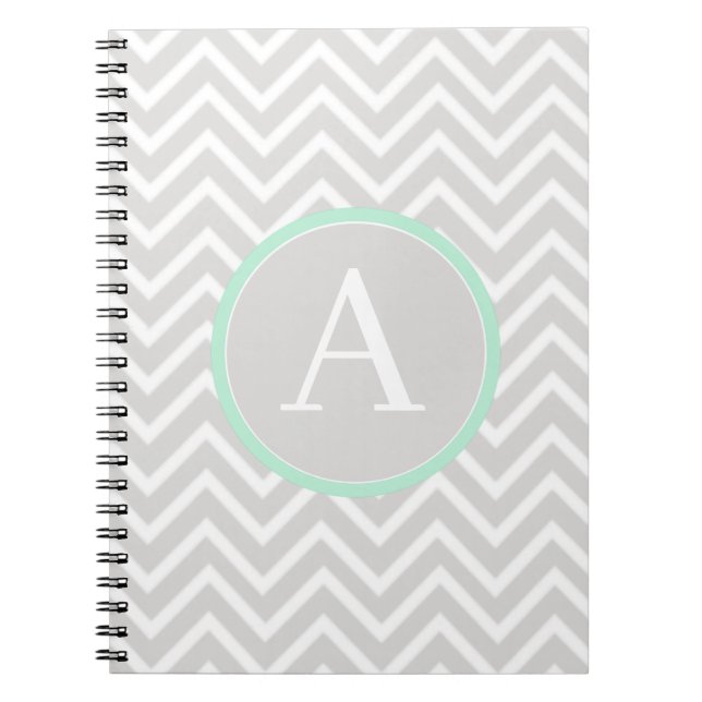 Caderno Espiral Notebook Mint Green Chevron Monograma (Frente)