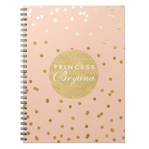 Caderno Espiral Notebook moderno Peach & Dourado Shiny Confetti