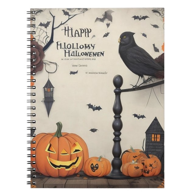 Caderno Espiral notebook moderno vintage halloween (Frente)