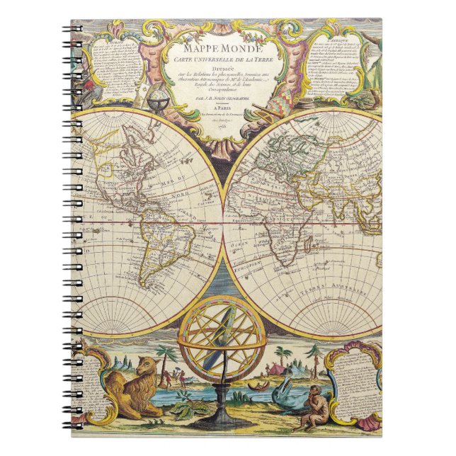 Caderno Espiral Notebook Monde Mapeamento Decorativo (Frente)