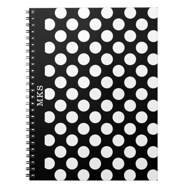 Caderno Espiral Notebook Monograma BW Polka Dotado (Frente)