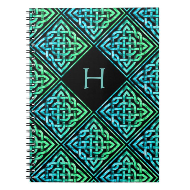 Caderno Espiral Notebook Monograma Celtic Knot Blue Green (Frente)