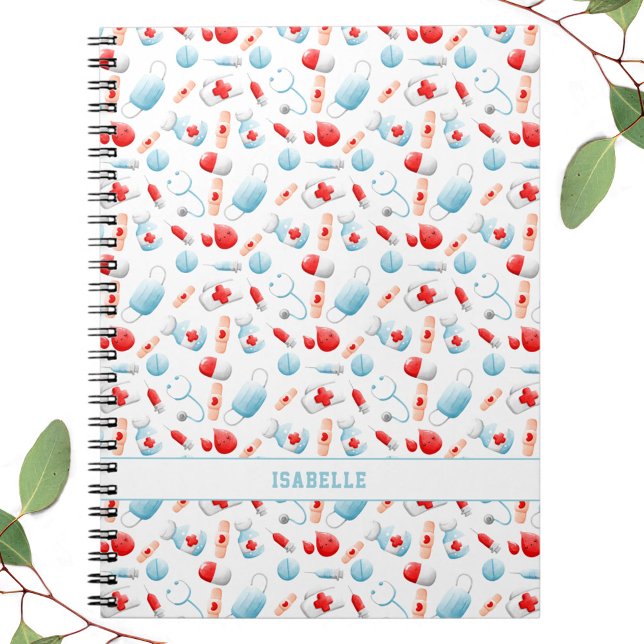 Caderno Espiral Notebook Monograma com Nome de Padrão Médico (Medical Pattern Name Monogram Notebook)