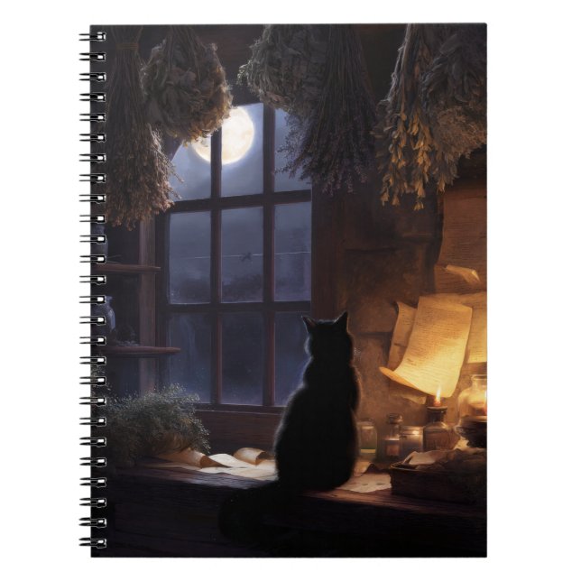 Caderno Espiral Notebook Moonlit Cat Cottage Window (Frente)