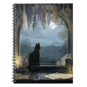 Caderno Espiral Notebook Moonlit Cat Herbal Window