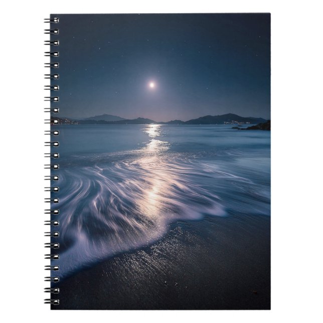 Caderno Espiral Notebook Moonlit Ocean Waves Night (Frente)