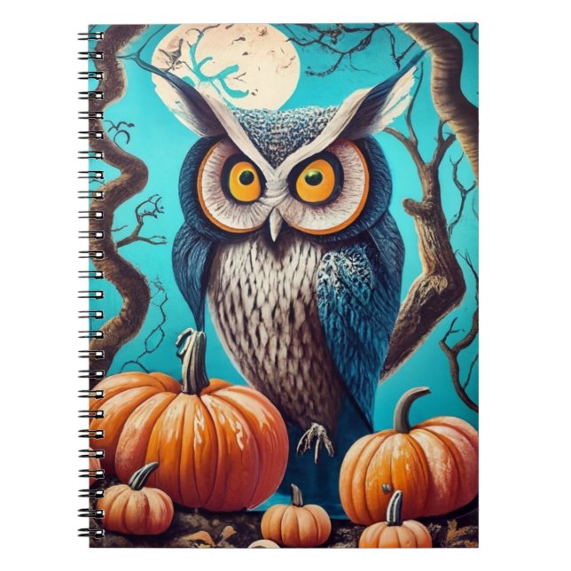 Caderno Espiral Notebook Mystical Owl Charm Halloween com abóbora (Frente)