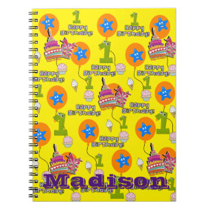 Caderno Espiral Notebook nº 1 Notas de Primeiro Aniversário Amarel