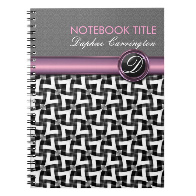 Caderno Espiral Notebook Na moda Black White Pattern Monograma (Frente)