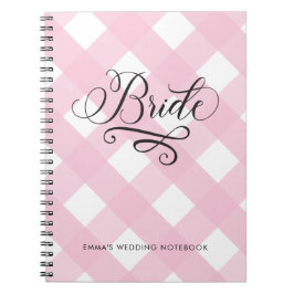 Caderno Espiral Notebook na moda Bride Blush Pink Gingham Casado