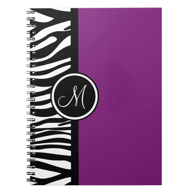Caderno Espiral Notebook Na moda Zebra com monograma roxo impresso (Frente)