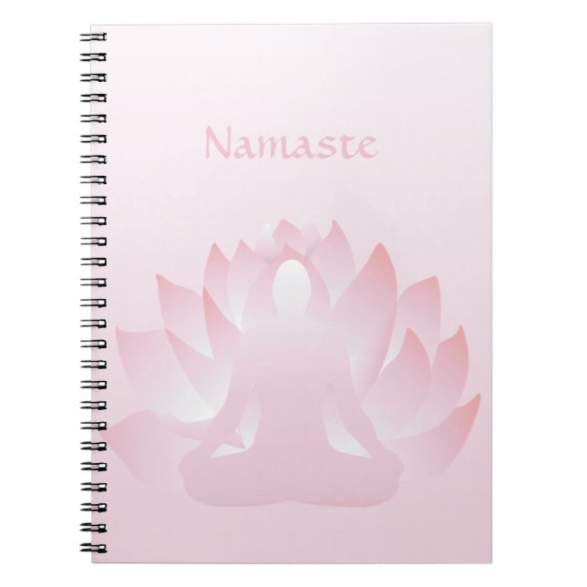 Caderno Espiral Notebook Namaste Yoga Lotus Pose Flor Rosa (Frente)