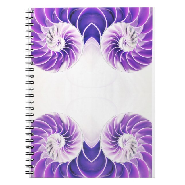 Caderno Espiral Notebook Nautilus Shell Fibonacci - Branco roxo (Frente)