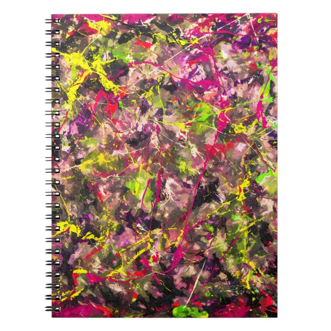 Caderno Espiral Notebook Neon Chaos Abstrato Paint Splatter (Frente)