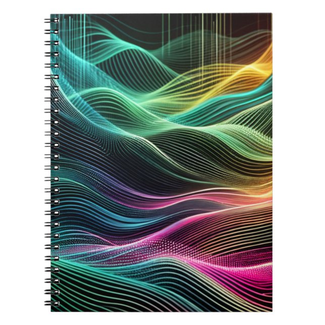 Caderno Espiral Notebook Neon Digital Wave (Frente)