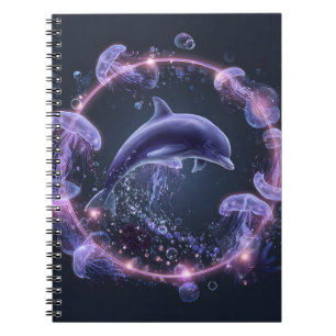 Caderno Espiral Notebook Neon Dolphin Jellyfish