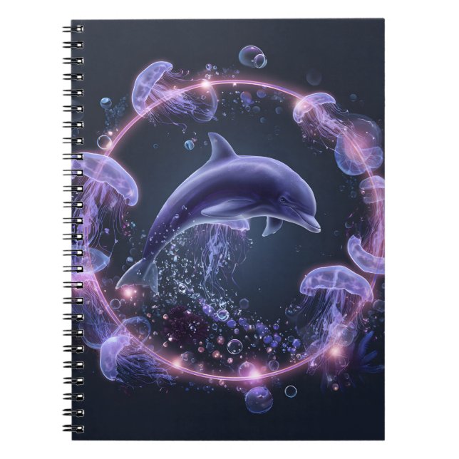 Caderno Espiral Notebook Neon Dolphin Jellyfish (Frente)