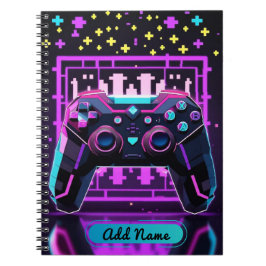 Caderno Espiral Notebook Neon Gamer Controller - Nome editável