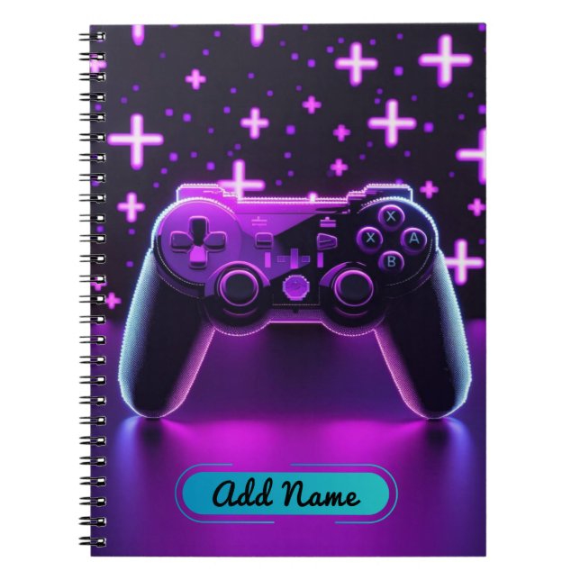 Caderno Espiral Notebook Neon Gamer Controller - Nome editável (Frente)