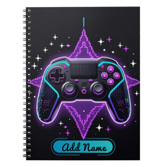 Caderno Espiral Notebook Neon Gamer Controller - Nome editável (Frente)