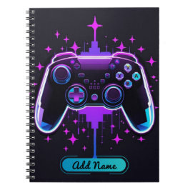 Caderno Espiral Notebook Neon Gamer Controller (Nome Editável)