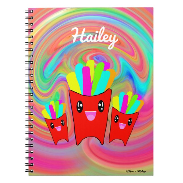 Caderno Espiral Notebook Neon Rainbow French Fries (Frente)