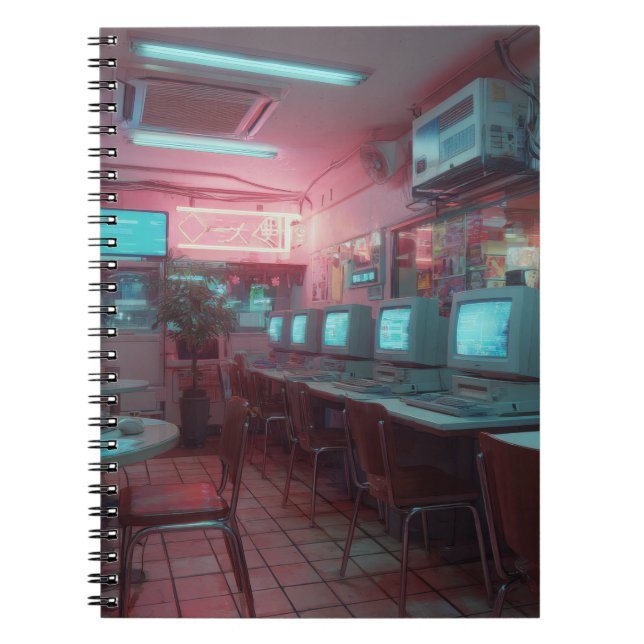 Caderno Espiral Notebook Neon Retro Internet Café (Frente)