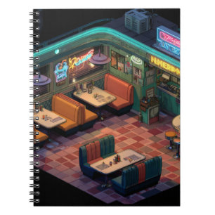 Caderno Espiral Notebook Neon Retro Pixel Diner Scener