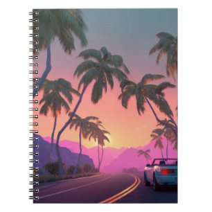 Caderno Espiral Notebook Neon Sunset Palm Drive