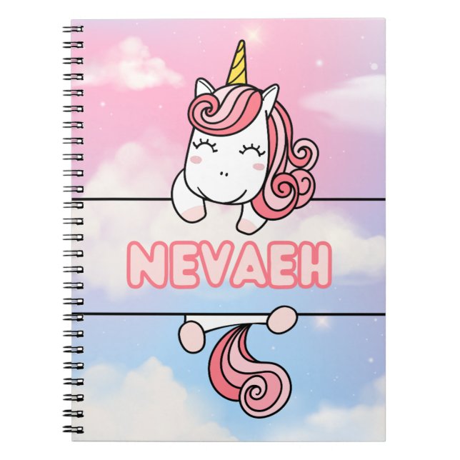 Caderno Espiral Notebook Nevaeh Unicorn Girlie Personalizado (Frente)