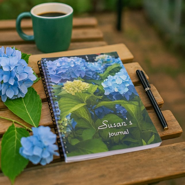 Caderno Espiral Notebook Nikko Blue Hydrangea Flower Spiral (stay organized with a garden journal.  This journal features an original photo of blue Hydrangeas)
