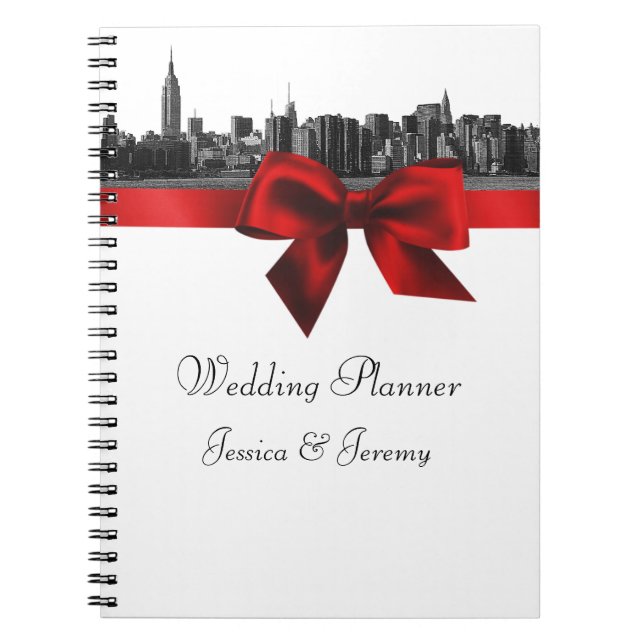 Caderno Espiral Notebook NYC Wide Skyline Enchido BW Dk Red Planne (Frente)