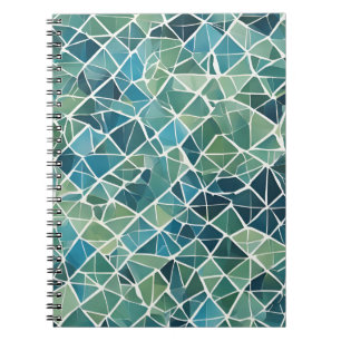 Caderno Espiral Notebook oceânico mosaico - Design azul e verde