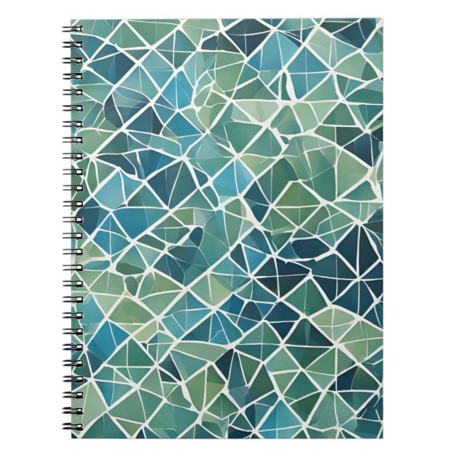 Caderno Espiral Notebook oceânico mosaico - Design azul e verde (Frente)