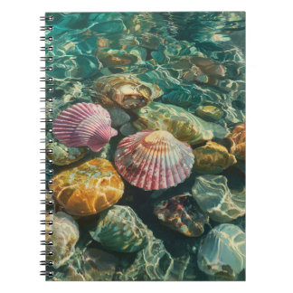Caderno Espiral Notebook Oceano transparente: Conchas rosa