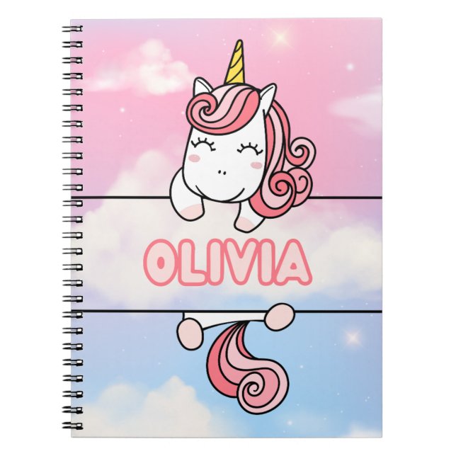 Caderno Espiral Notebook Olivia Unicorn Girlie Personalizado (Frente)