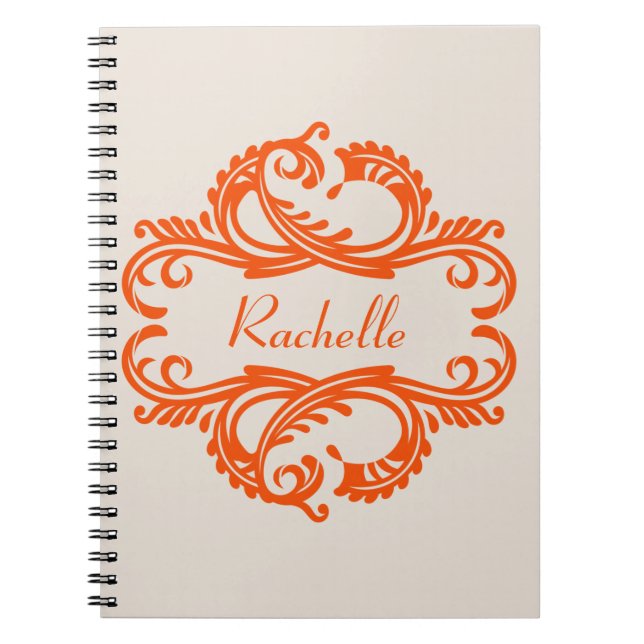 Caderno Espiral Notebook Orange Chic Damask (Frente)