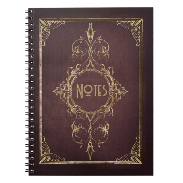 Caderno Espiral Notebook Ornamentado Brown e Frame Dourado (Frente)