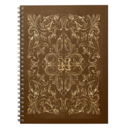 Caderno Espiral Notebook Ornamentado Brown e Frame Dourado