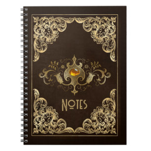 Caderno Espiral Notebook Ornamentado Brown e Frame Dourado