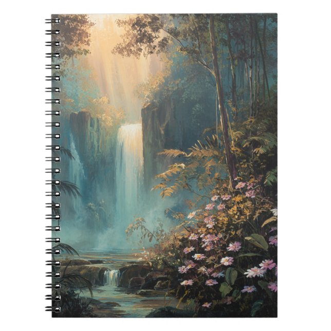 Caderno Espiral Notebook ouro Light Forest Waterfall Floral Art (Frente)