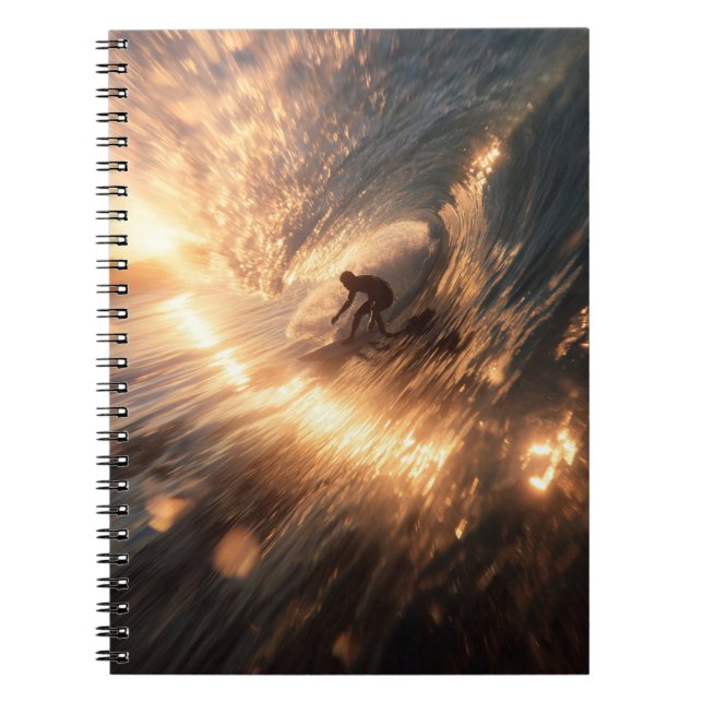 Caderno Espiral Notebook Ouro Sunset Surf Wave (Frente)