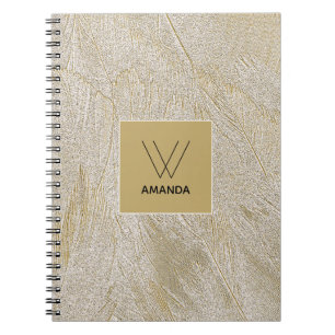 Caderno Espiral Notebook Ouro Swan Feather Monograma
