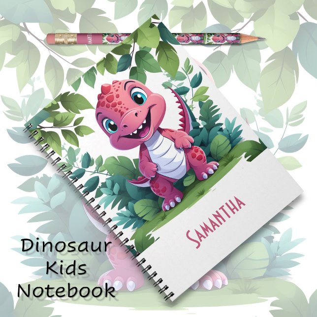 Caderno Espiral Notebook para crianças com dinossauro rosa (Criador carregado)
